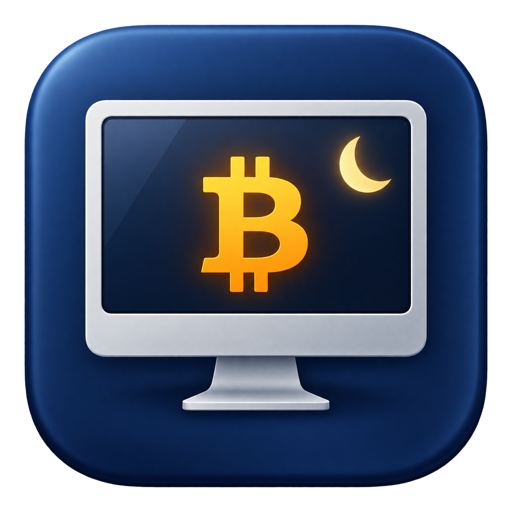 Idle Miner icon: a computer with a Bitcoin symbol and a crescent moon
